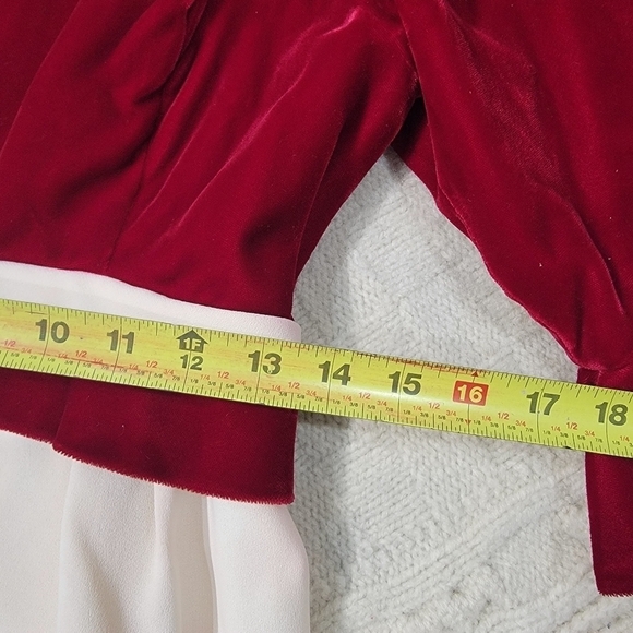 VINTAGE Empire Waist Long Ruffle Sleeve Velvet Top Dress size 2/4 Burgundy Ivory - Picture 5 of 15